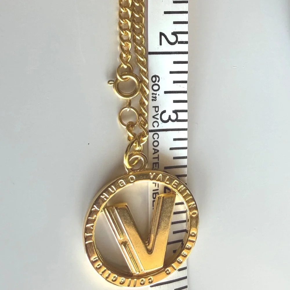 Vintage 90s Gold Hugo Valentino Italy Logo Bag Charm Keychain Designer Accessory